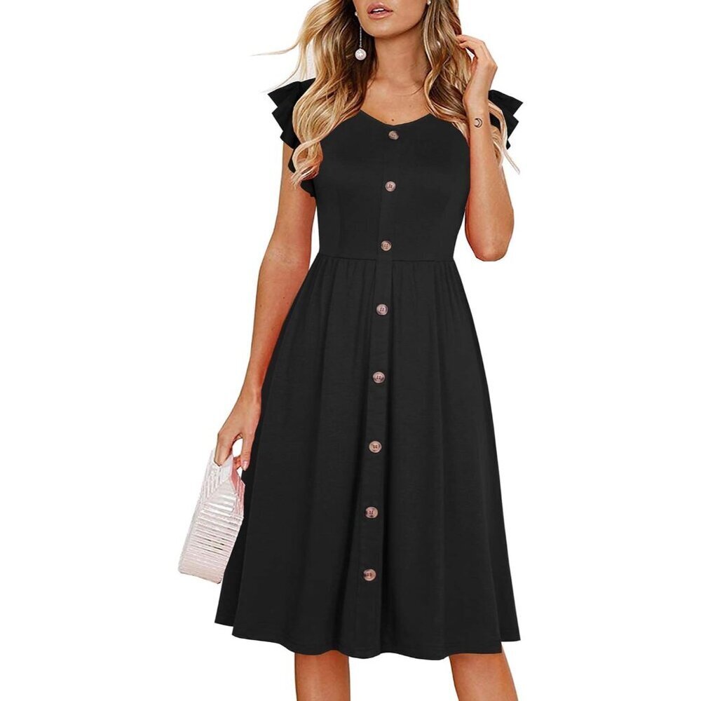 Women's Casual Summer Dress Polyester V-Neck Midi Ruffle Sleeves